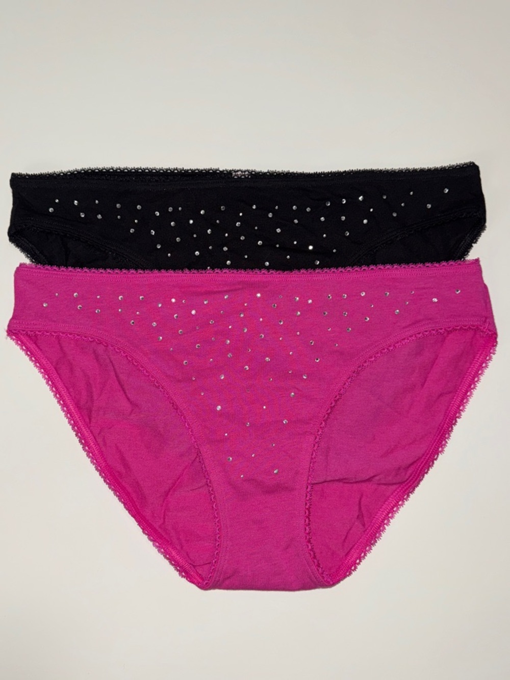 Victoria's Secret Pink and Black Rhinestone Bikini Briefs - Set of 2
